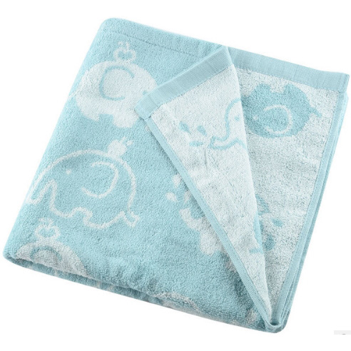 热水后毛巾柔软的材质长方形 大象花纹蓝绿色