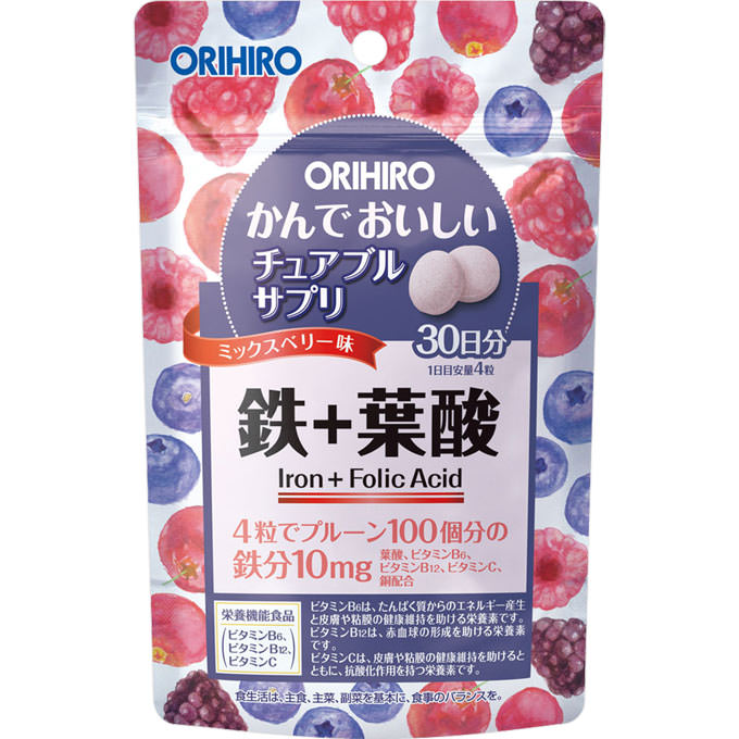 ORIHIRO立喜乐 补铁叶酸蓝莓咀嚼片
