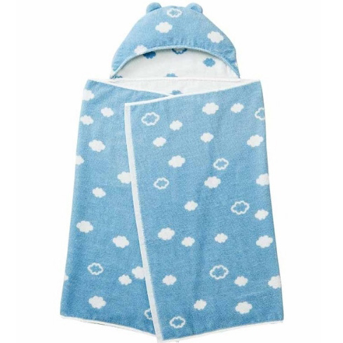 宝宝温柔地包围起来简单且吸水性好毛巾披巾 蓝色花纹