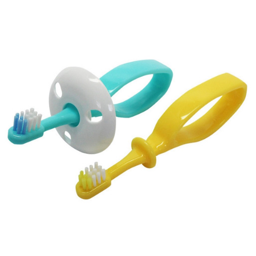 宝宝儿童喉咙刺防护乳牙刷环把手2支 蓝色和黄色 6个月至2岁左右