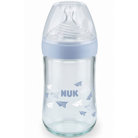 NUK自然母感宽口玻璃奶瓶240ml蓝色