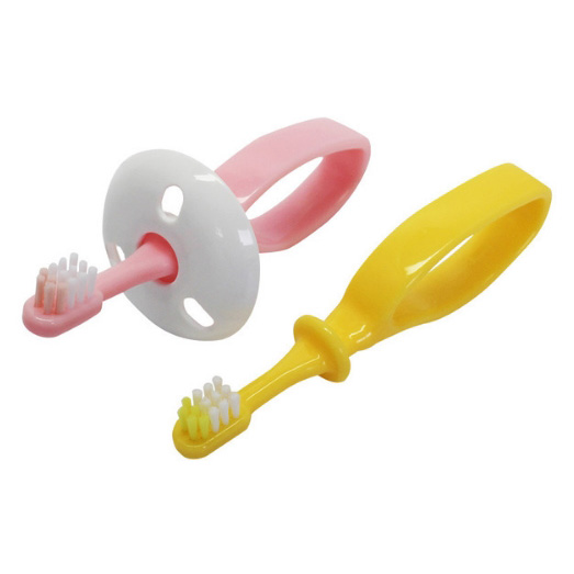 宝宝儿童喉咙刺防护乳牙刷环把手2支 粉色和黄色 6个月至2岁左右