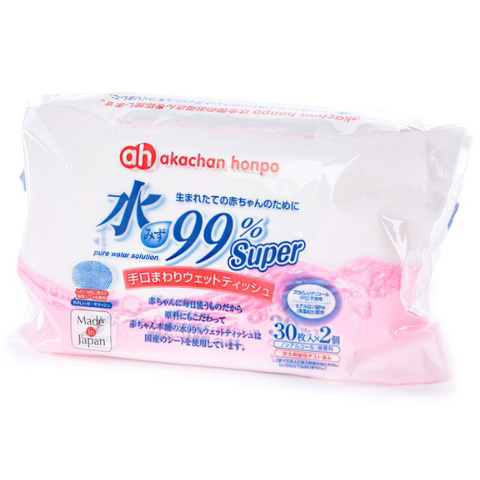 阿卡佳99%超纯水婴儿手口柔湿巾30枚×2个便携装