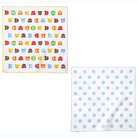 MIKIHOUSE HOT-B婴儿纱布方巾彩色加圆点2条装